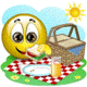 Emoticon essen in einem Picknick