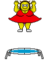 Emoticon fat lady jumping on trampoline